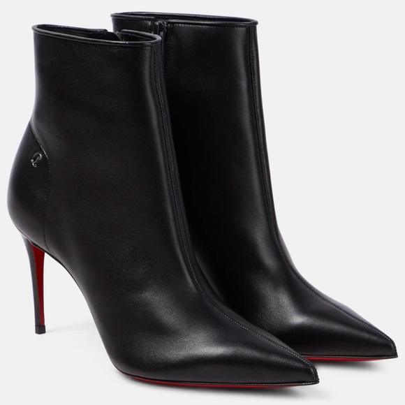 CHRISTIAN LOUBOUTIN SPORTY KATE BOOTY 85 BLACK LEATHER ANKLE BOOT ZIPPER SZ 38.5 - Picture 1 of 16